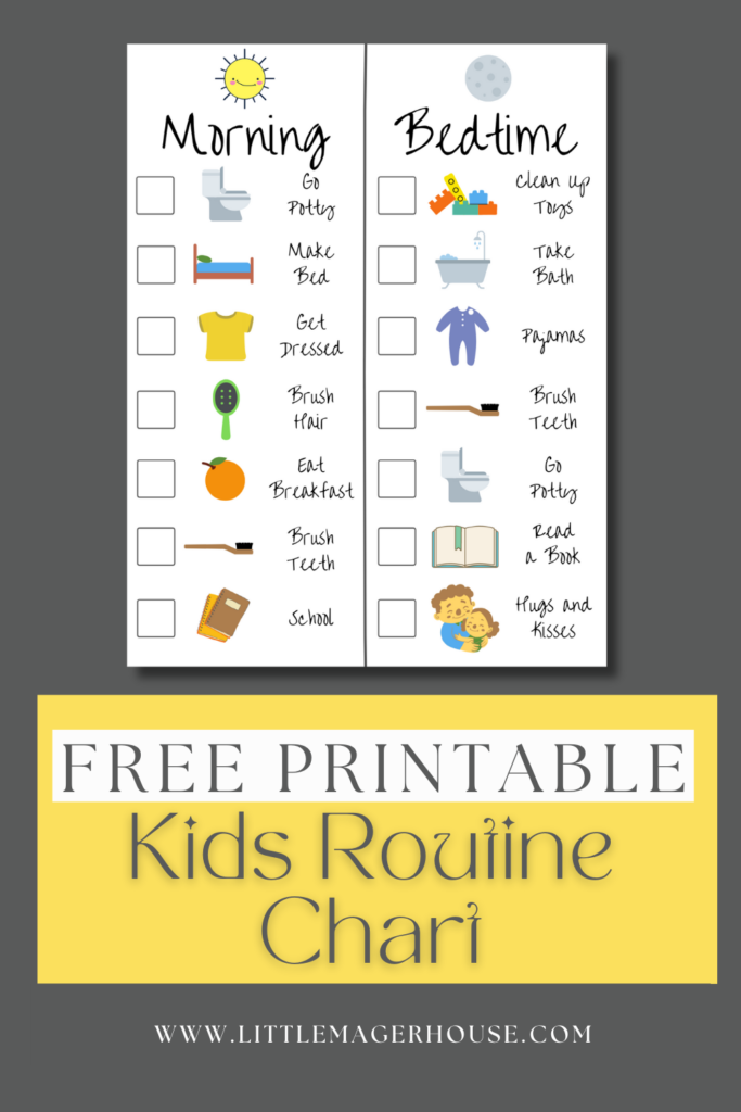 Free printable kids daily routine checklist chart