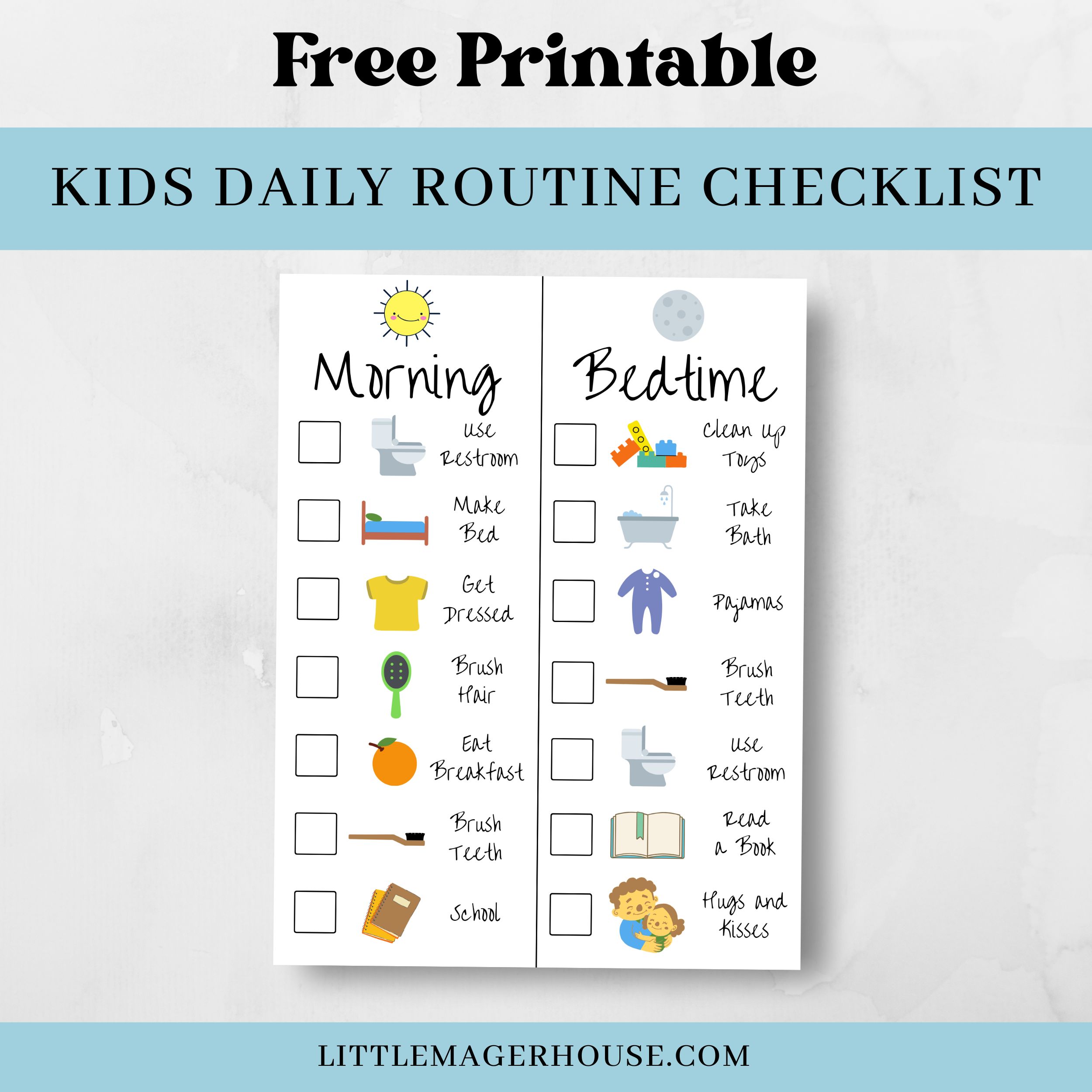 Free Printable Kids Daily Routine Checklist - Little Mager House