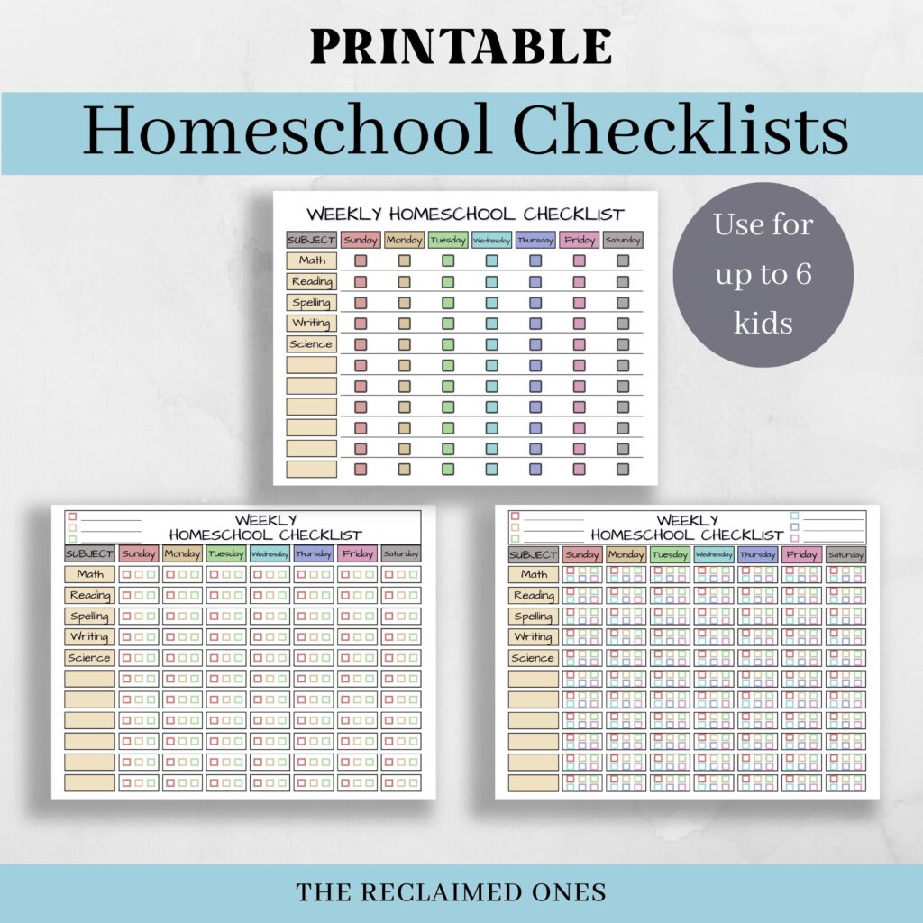 printable weekly homeschool checklists for multiple kids
